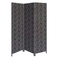 71 Inch 3 Panel Fabric Room Divider with Geometric Print, Black - BM238284