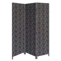 71 Inch 3 Panel Fabric Room Divider with Geometric Print, Black - BM238284