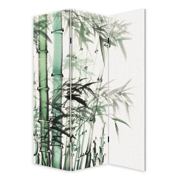 72 Inch 3 Panel Canvas Room Divider with Bamboo Print,Multicolor - BM238286