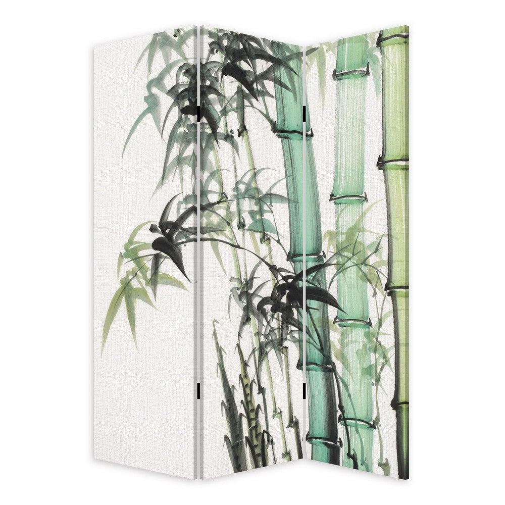 72 Inch 3 Panel Canvas Room Divider with Bamboo Print,Multicolor - BM238286