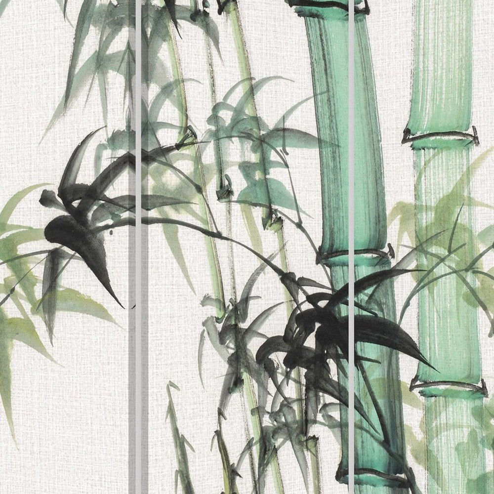 72 Inch 3 Panel Canvas Room Divider with Bamboo Print,Multicolor - BM238286
