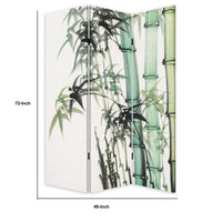 72 Inch 3 Panel Canvas Room Divider with Bamboo Print,Multicolor - BM238286