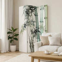 72 Inch 3 Panel Canvas Room Divider with Bamboo Print,Multicolor - BM238286