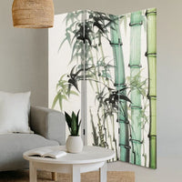 72 Inch 3 Panel Canvas Room Divider with Bamboo Print,Multicolor - BM238286