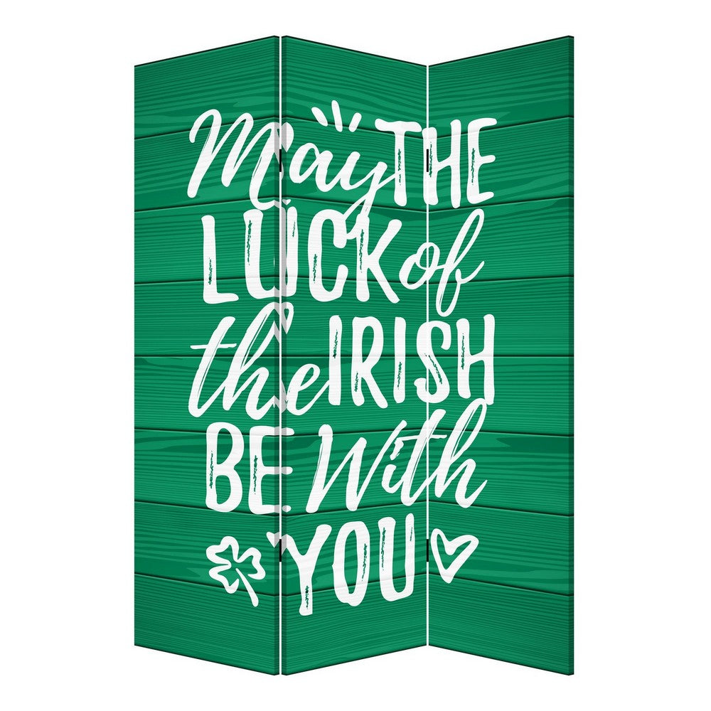 72 Inch 3 Panel Canvas St Patricks Day Print Room Divider,Green - BM238287