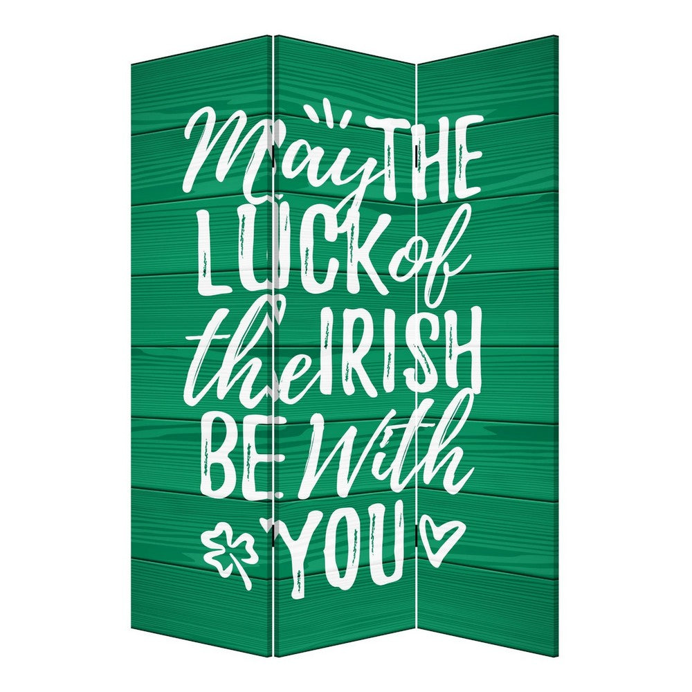 72 Inch 3 Panel Canvas St Patricks Day Print Room Divider,Green - BM238287