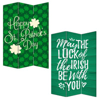 72 Inch 3 Panel Canvas St Patricks Day Print Room Divider,Green - BM238287