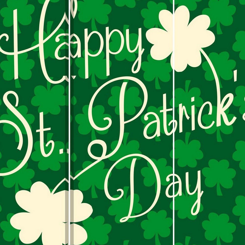 72 Inch 3 Panel Canvas St Patricks Day Print Room Divider,Green - BM238287