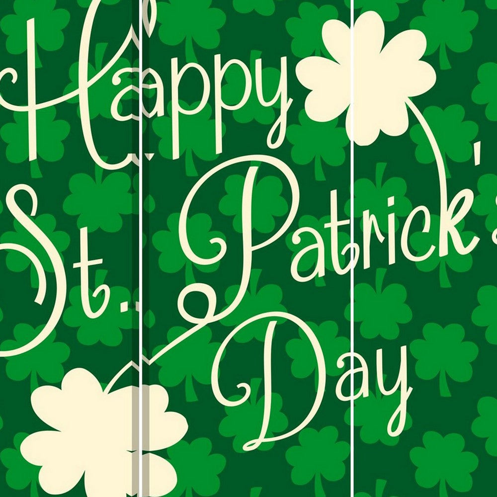 72 Inch 3 Panel Canvas St Patricks Day Print Room Divider,Green - BM238287