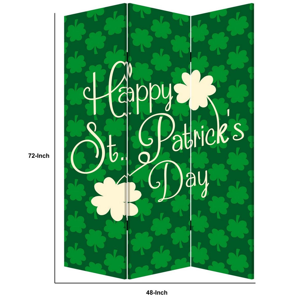 72 Inch 3 Panel Canvas St Patricks Day Print Room Divider,Green - BM238287