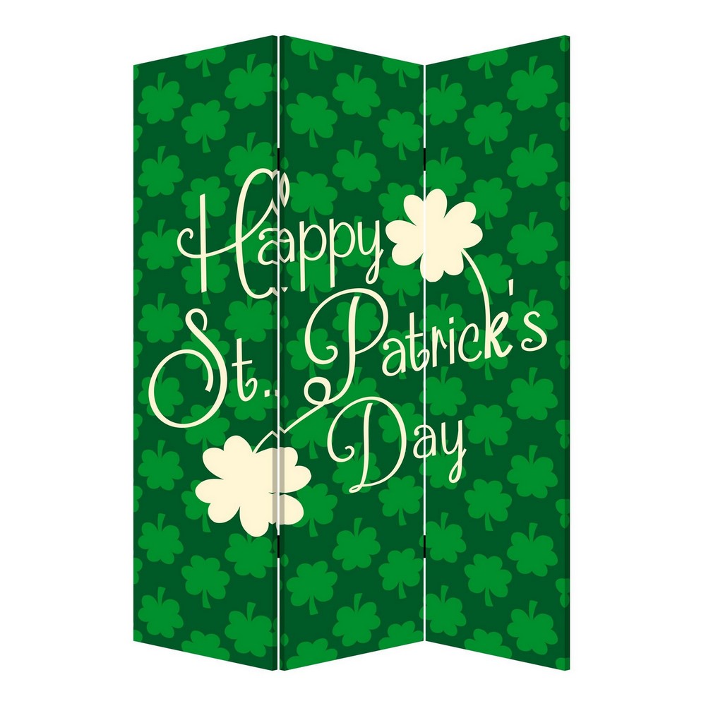 72 Inch 3 Panel Canvas St Patricks Day Print Room Divider,Green - BM238287