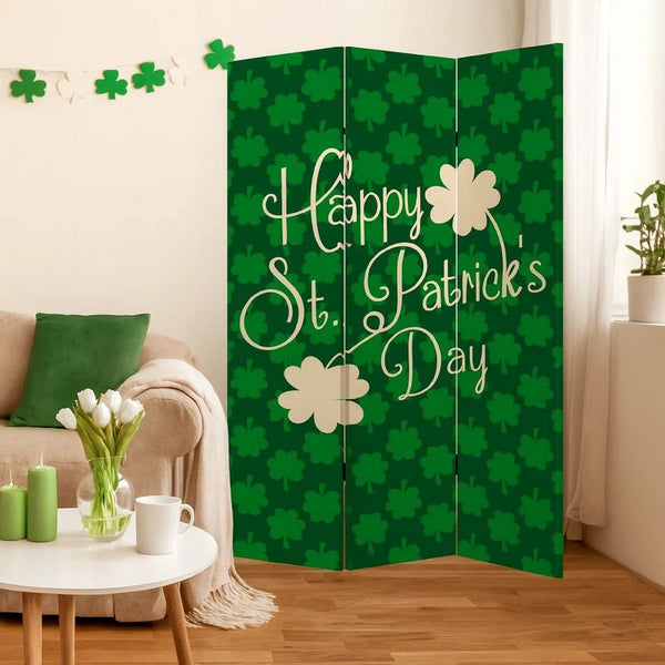 72 Inch 3 Panel Canvas St Patricks Day Print Room Divider,Green - BM238287