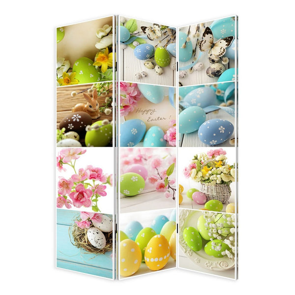 72 Inch 3 Panel Canvas Room Divider with Easter Print,Multicolor - BM238288