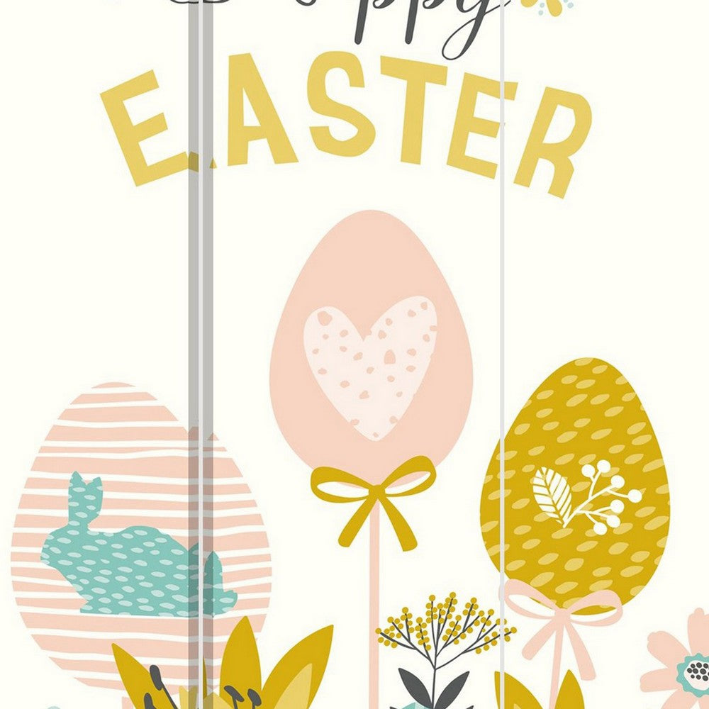 72 Inch 3 Panel Canvas Room Divider with Easter Print,Multicolor - BM238288