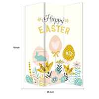 72 Inch 3 Panel Canvas Room Divider with Easter Print,Multicolor - BM238288