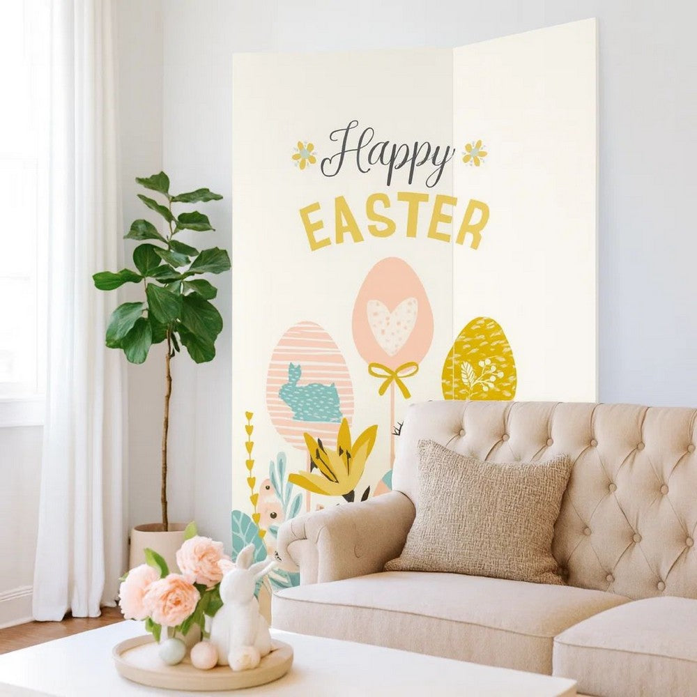 72 Inch 3 Panel Canvas Room Divider with Easter Print,Multicolor - BM238288