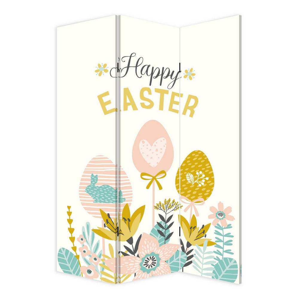 72 Inch 3 Panel Canvas Room Divider with Easter Print,Multicolor - BM238288