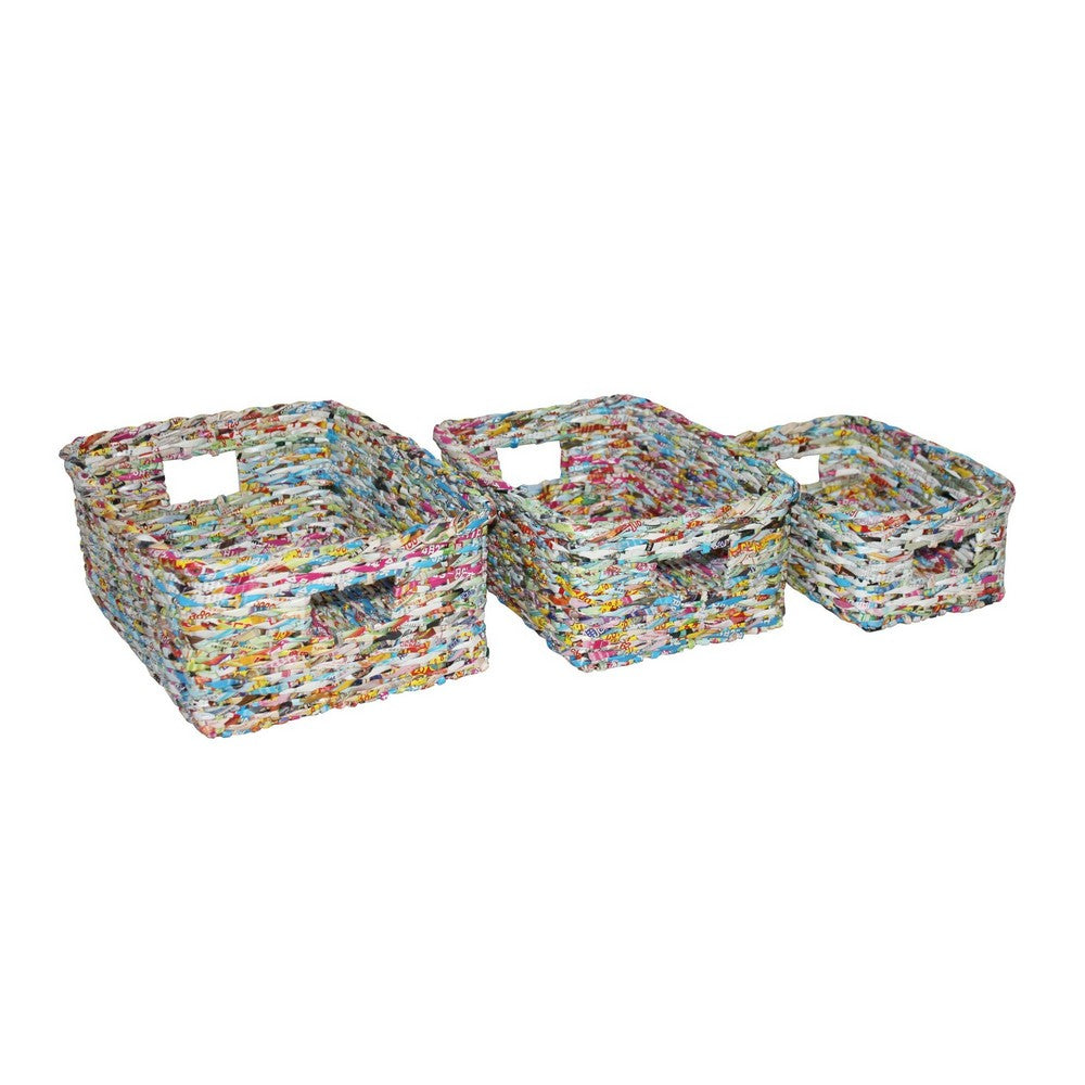 Recycled Paper Multipurpose Waste Bins, Set of 3, Multicolor - BM238292