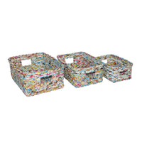 Recycled Paper Multipurpose Waste Bins, Set of 3, Multicolor - BM238292