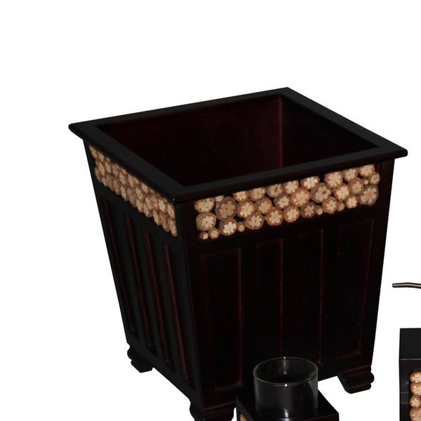 6 Piece Wooden Bath Ensemble Set with Log Accents, Brown - BM238293