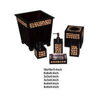 6 Piece Wooden Bath Ensemble Set with Log Accents, Brown - BM238293