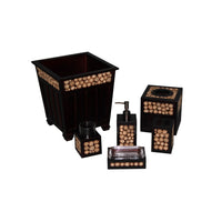 6 Piece Wooden Bath Ensemble Set with Log Accents, Brown - BM238293