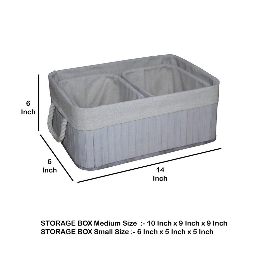 Rectangular Wooden and Fabric Storage Box, Set of 3, Gray - BM238294