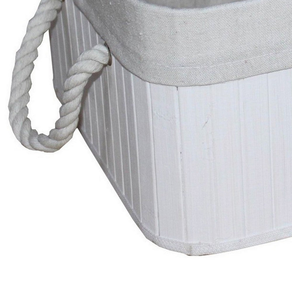 Rectangular Wooden and Fabric Storage Box, Set of 3, White - BM238295