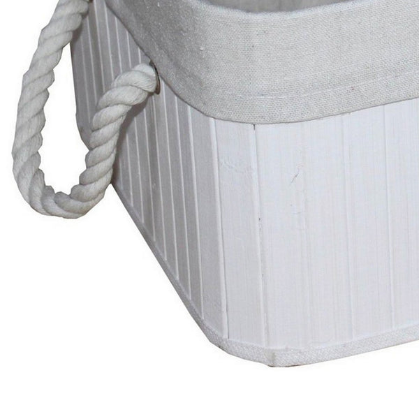 Rectangular Wooden and Fabric Storage Box, Set of 3, White - BM238295