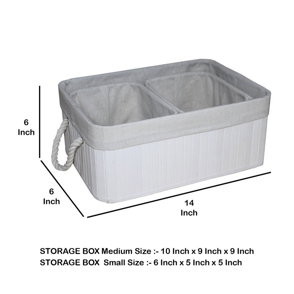 Rectangular Wooden and Fabric Storage Box, Set of 3, White - BM238295