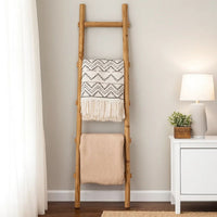 59 Inch Wooden Decorative Ladder with 5 Steps, Brown - BM238296