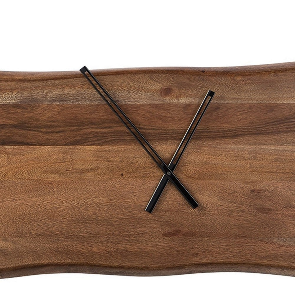 36 Inches Wall Clock with Faux Live Edge Design, Brown and Silver  - BM238388
