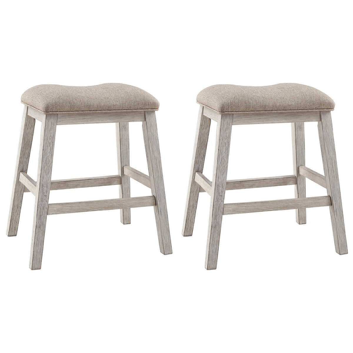 Fabric Upholstered Stool with Angled Legs, Set of 2, Beige-BM238393