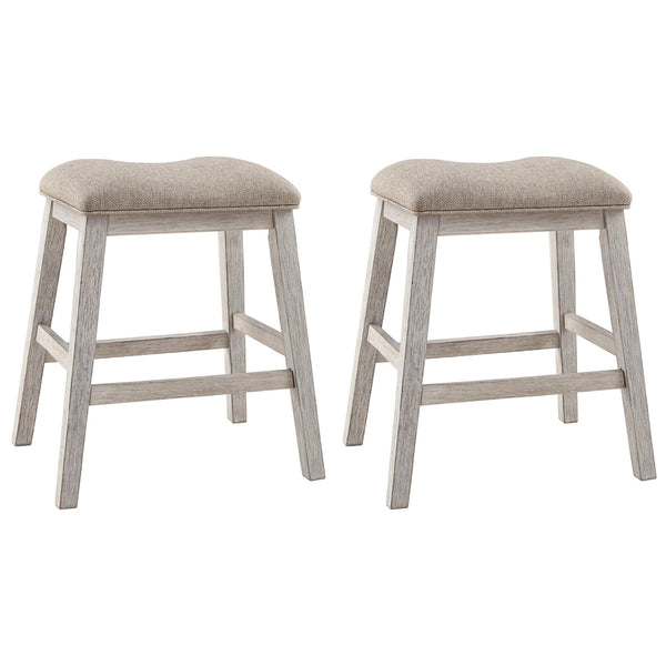 Fabric Upholstered Stool with Angled Legs, Set of 2, Beige-BM238393