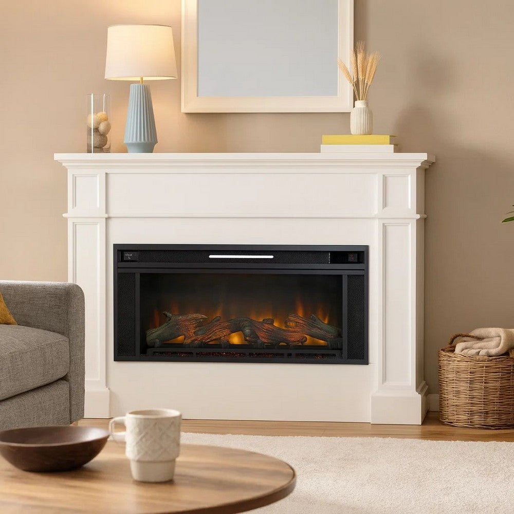 43 Inches Electric Fireplace Insert with Log Set Look, Black - BM238418