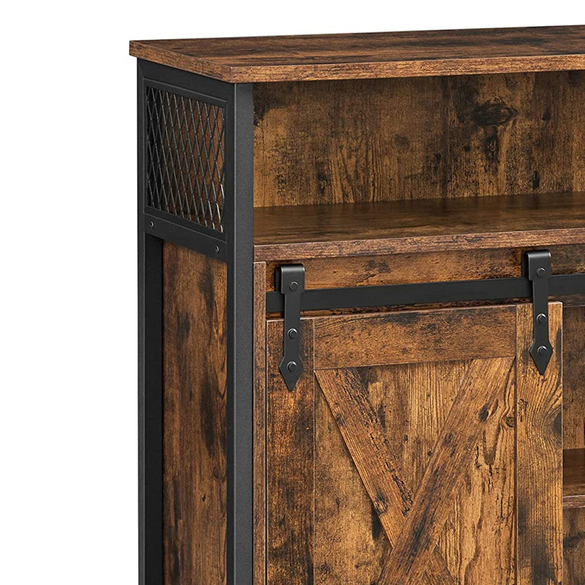 32 Inch Industrial Sideboard Buffet Cabinet, Barn Sliding Door, Rustic Brown, Black - BM239268