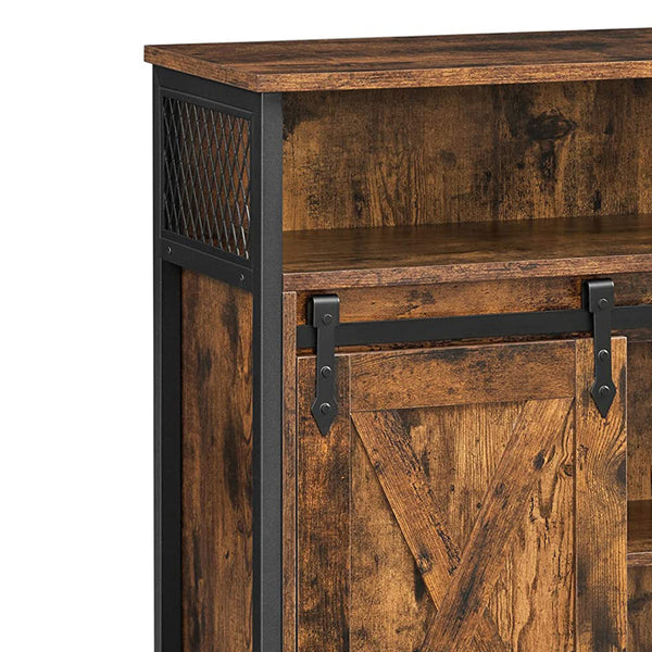 32 Inch Industrial Sideboard Buffet Cabinet, Barn Sliding Door, Rustic Brown, Black - BM239268