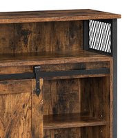 32 Inch Industrial Sideboard Buffet Cabinet, Barn Sliding Door, Rustic Brown, Black - BM239268