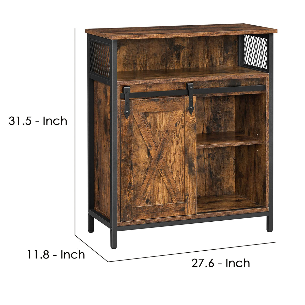 32 Inch Industrial Sideboard Buffet Cabinet, Barn Sliding Door, Rustic Brown, Black - BM239268