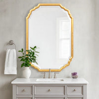 32 Inches Curved Design Wooden Vanity Mirror, Gold - BM239363