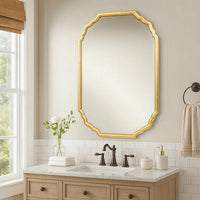32 Inches Curved Design Wooden Vanity Mirror, Gold - BM239363