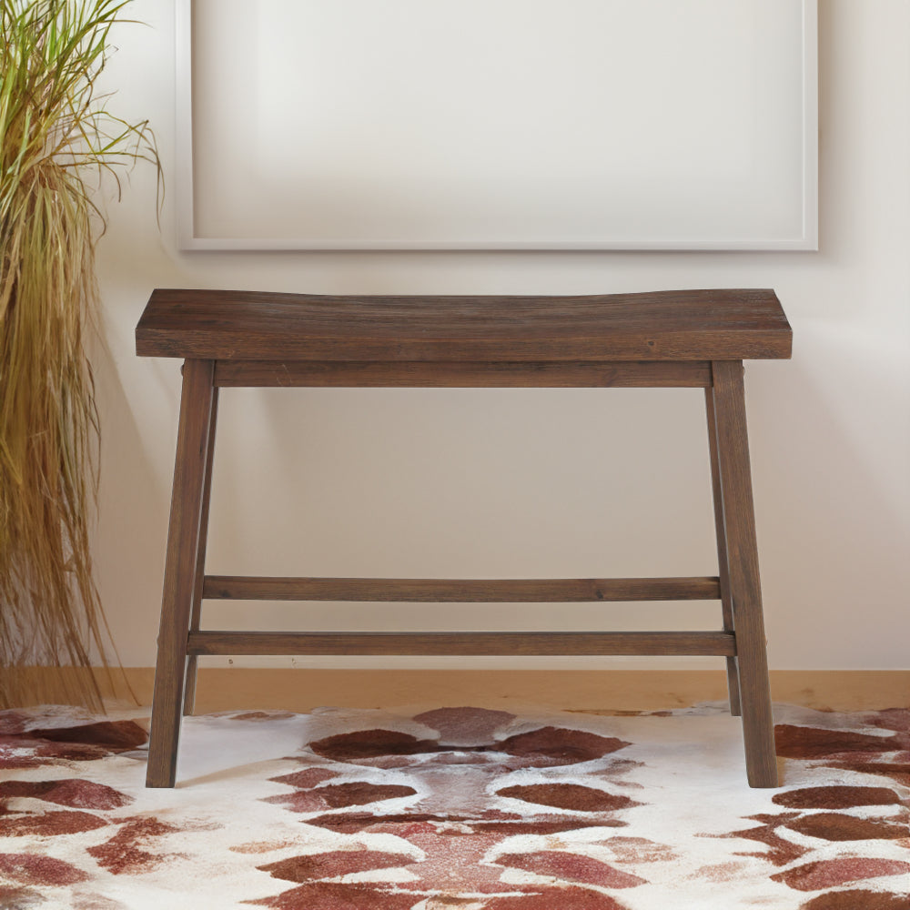 Saddle Design Wooden Bench with Grain Details, Brown - BM239726