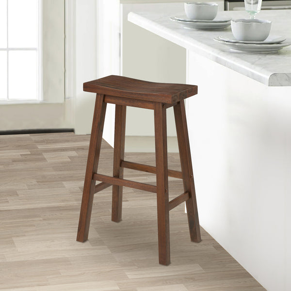 Saddle Design Wooden Barstool with Grain Details, Brown - BM239729