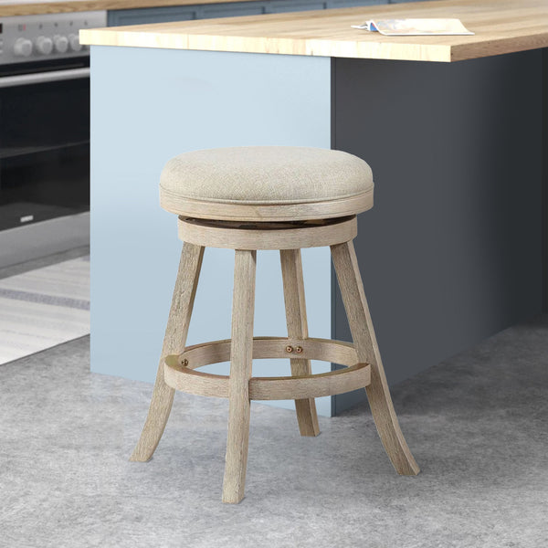 Wooden Swivel Counter Stool with Round Fabric Seat, Gray - BM239735