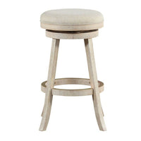 29 Inches Wooden Swivel Bar Stool with Round Fabric Seat, Ivory - BM239736