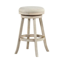 29 Inches Wooden Swivel Bar Stool with Round Fabric Seat, Ivory - BM239736