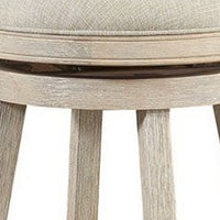 29 Inches Wooden Swivel Bar Stool with Round Fabric Seat, Ivory - BM239736