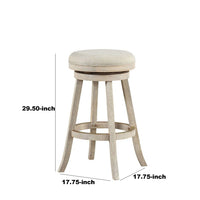 29 Inches Wooden Swivel Bar Stool with Round Fabric Seat, Ivory - BM239736