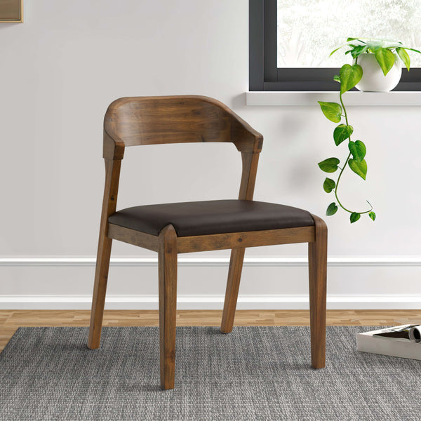 Curved Panel Back Dining Chair with Leatherette Seat, Brown - BM239748