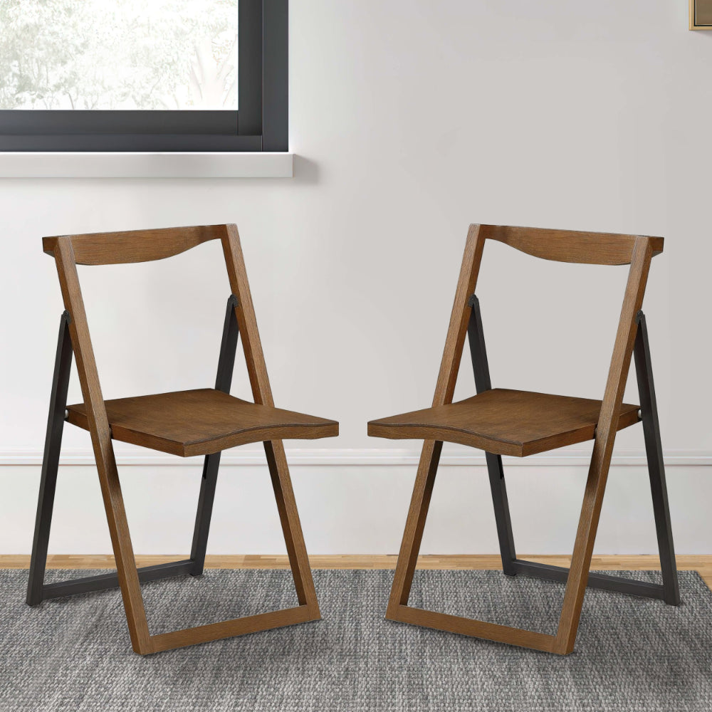 Curved Trim Panel Back Foldable Chair, Set of 2, Brown - BM239751